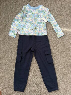 Amazon Essentials Kids Two-Piece Fruit Print Top and Navy Cargo Joggers